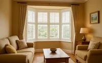 Plantation shutters and blinds on a bay window in a stylish Yorkshire home