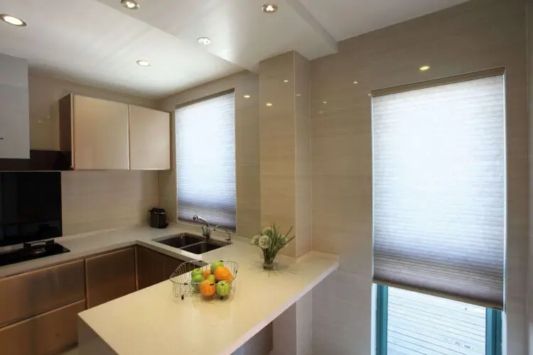 Wooden blinds in an Otley kitchen extension