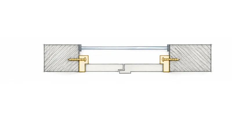 Plan-view diagram of an L frame shutter fitted inside a window reveal (recess fit).